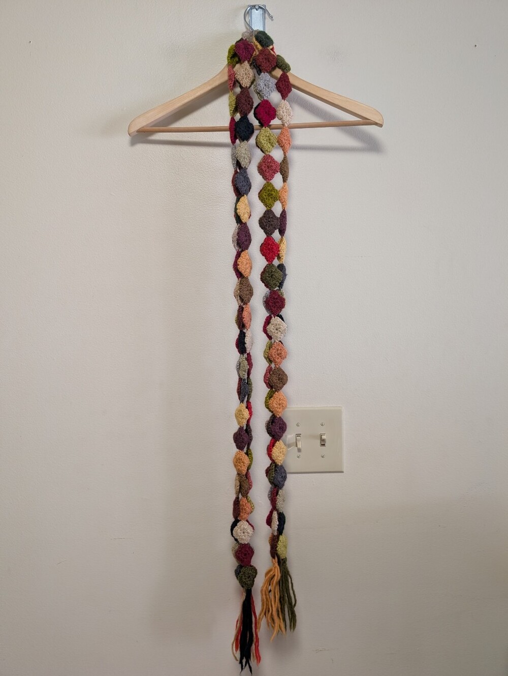 Handmade Crochet Multicolor Long Scarf Tassel Boho Granny Knit